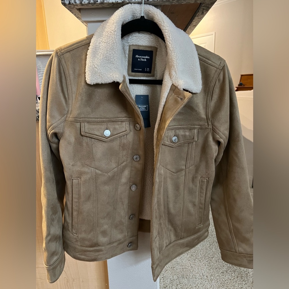 NWT ABERCROMBIE VEGAN SUEDE SHERPA COLLAR JACKET